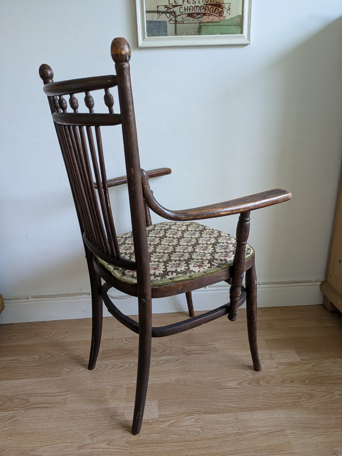 Antique Fischel Bentwood Carver Chair Upholstered Seat Thonet Early 20th Century
