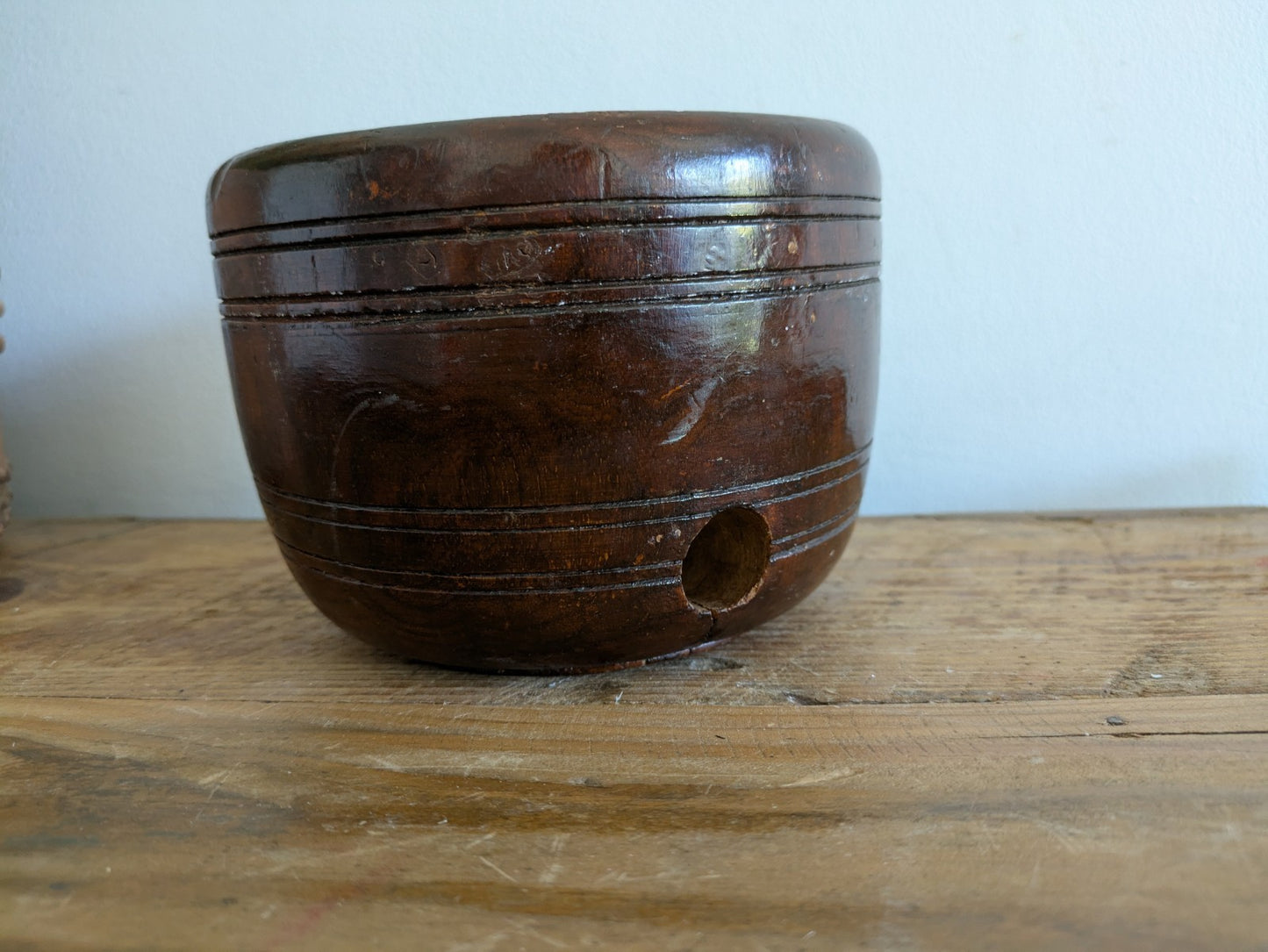 Antique Early Treen Dark Wooden Church Collection Box / Offering Bowl No Handle 