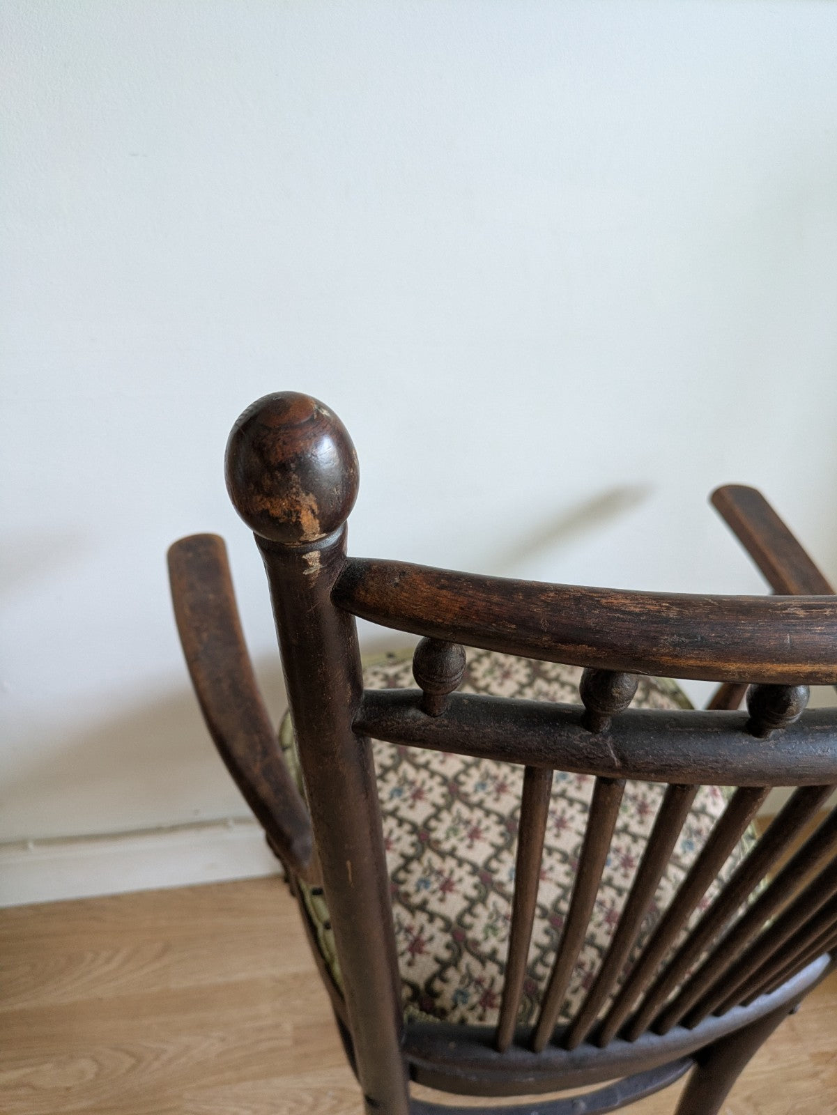 Antique Fischel Bentwood Carver Chair Upholstered Seat Thonet Early 20th Century