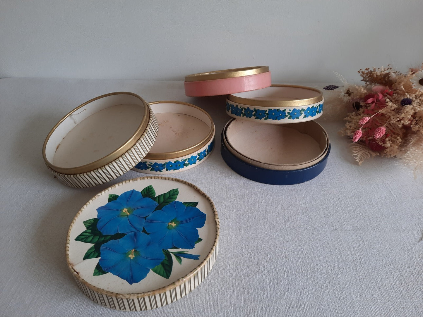 Vintage 5 Tier Cardboard Box England Rare Round Chocolate Storage Floral Display