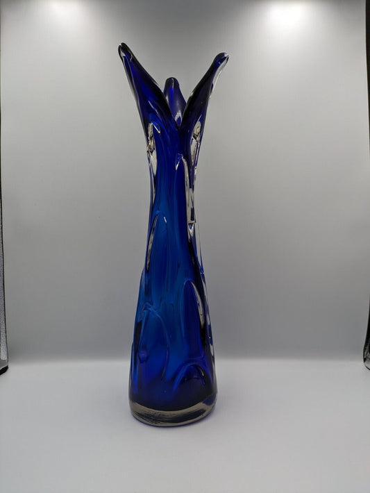 Vintage Bohemian Large Glass Vase By Jan Beranek, Skrdlovice Colbalt Blue 1960’s