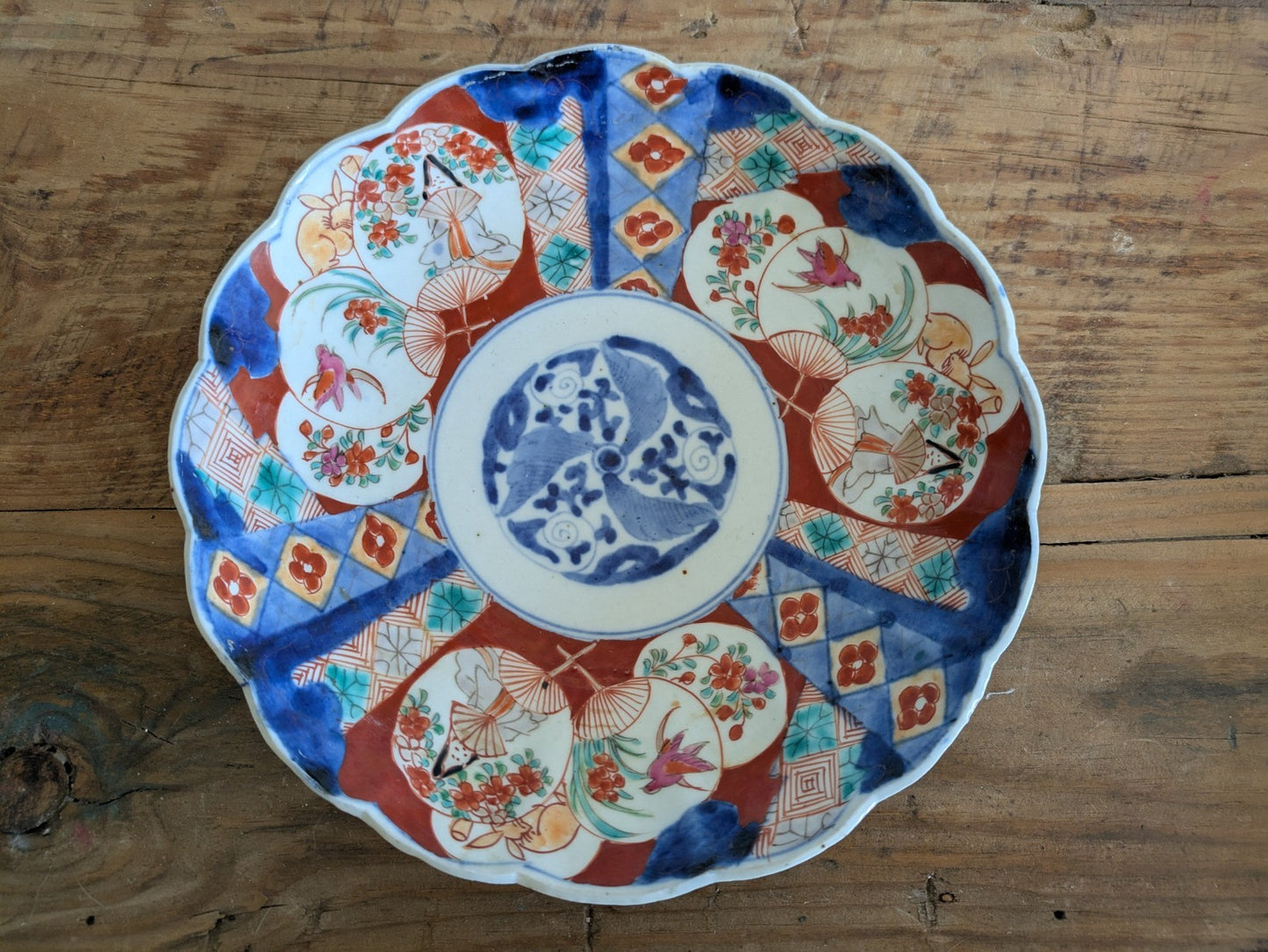 Antique Japanese Imari Decorative Plate Porcelain Flower Rabbit Geisha Painted