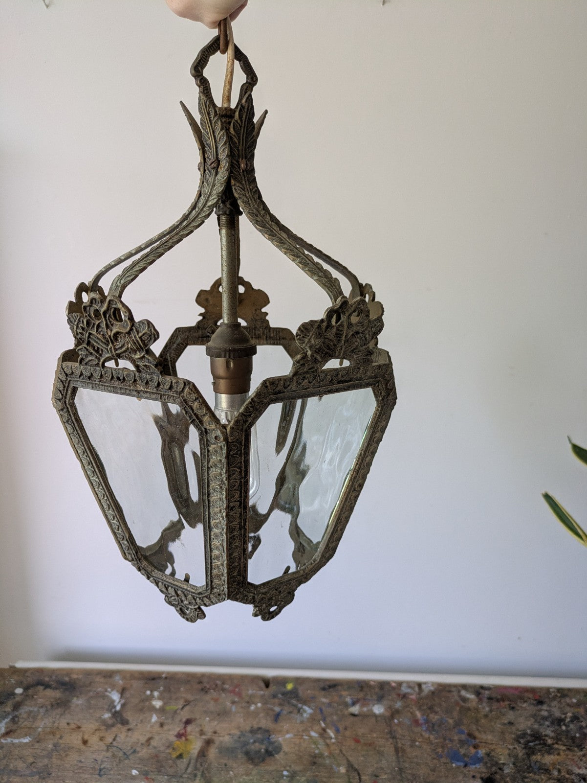 Vintage Antique French Rococo Style Brass Hall Lantern Pendant Ceiling Light Vgc