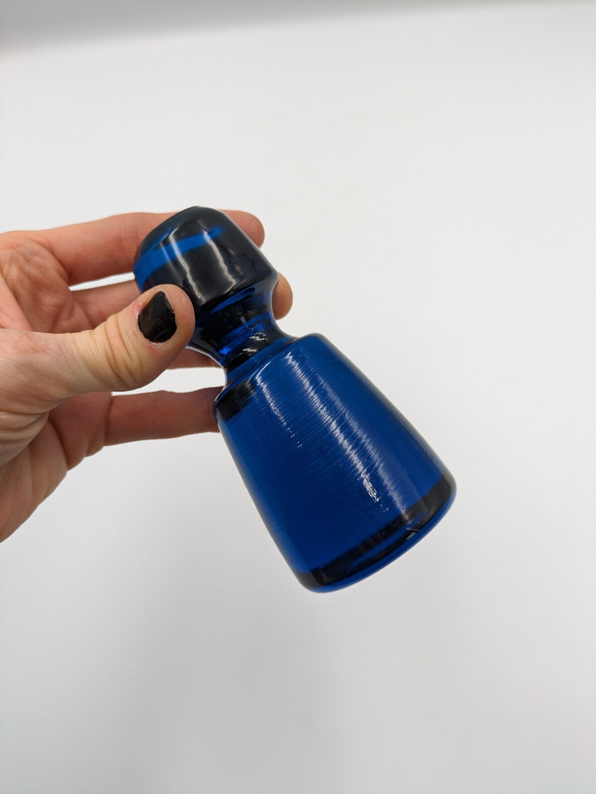 Vintage Large Krosno Cobalt Blue  Glass Decanter Bottle Stopper Paperweight 