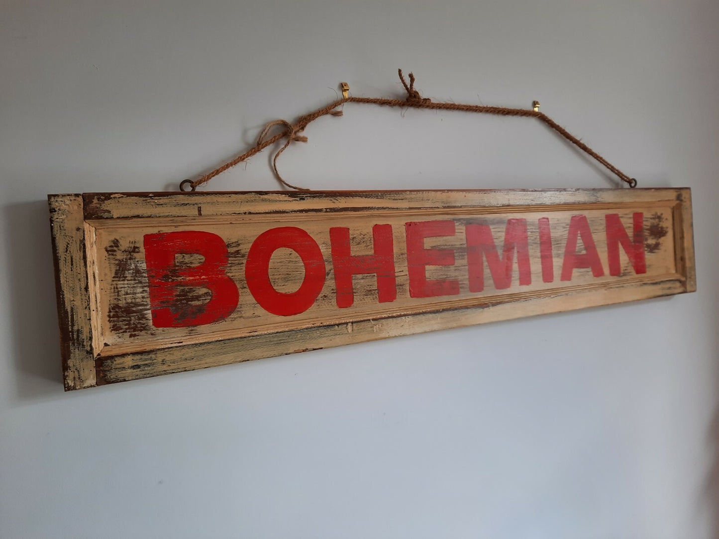 Vintage style Wooden Sign BOHEMIAN Hand Painted Wall Hanging 115cm CARNIVAL BIG