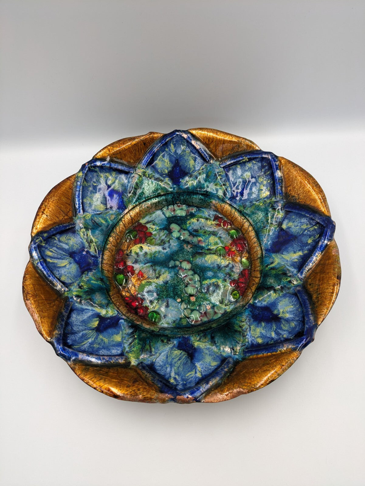 J Capó Enamel Painted Esmaltes Copper plate Dish Studio Art Signed Vgc XL 1960s