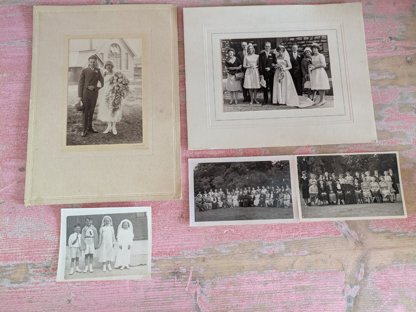 4 Antique Photograph Art Deco Headdress 1920s 30s Wedding Photos Lot Black White