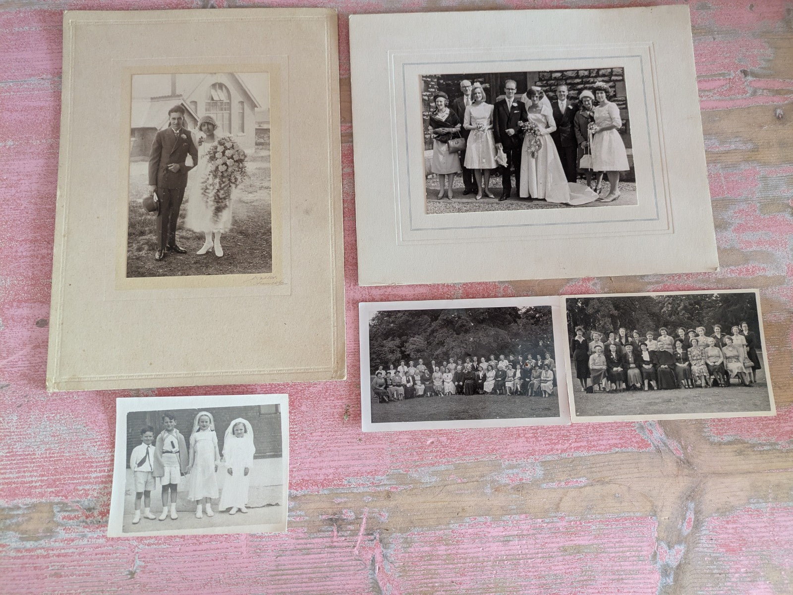 4 Antique Photograph Art Deco Headdress 1920s 30s Wedding Photos Lot Black White