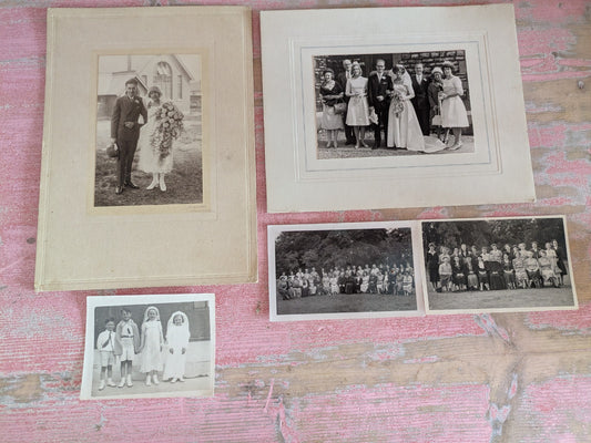 4 Antique Photograph Art Deco Headdress 1920s 30s Wedding Photos Lot Black White