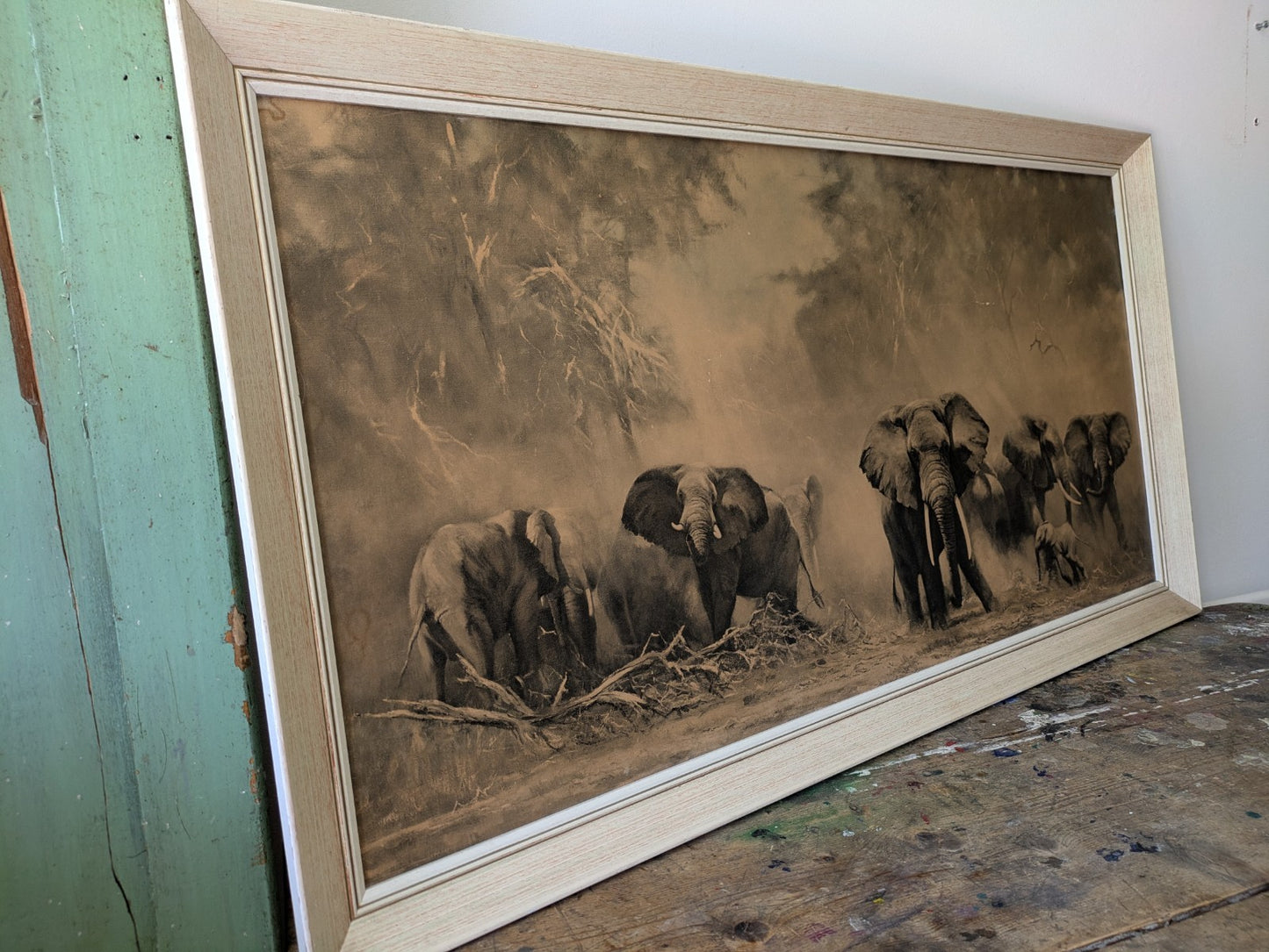 Retro Vintage Nostalgic 1960’s David Shepherd Print Herd Of Elephants Amboseli