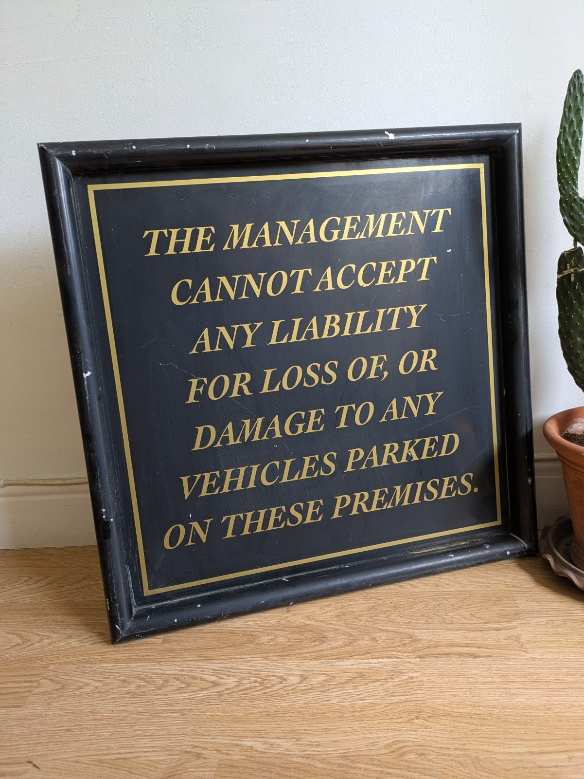Vintage Large Metal Pub Sign No Liability Valuables Dining Car Park Black Square