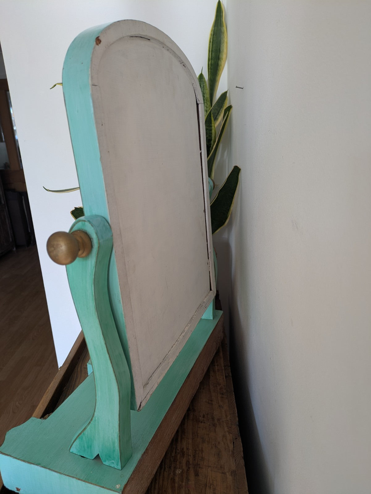 Antique Victorian Edwardian Wood Table Vanity Mirror Drawers Turquoise Floral Vg