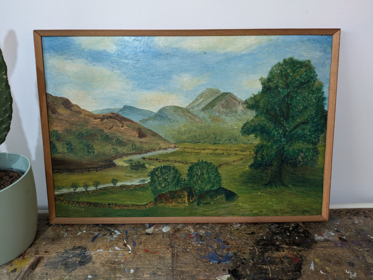 Vtg Painting T Morris Mountains Langdale Oil On Board Country Picture Landscape