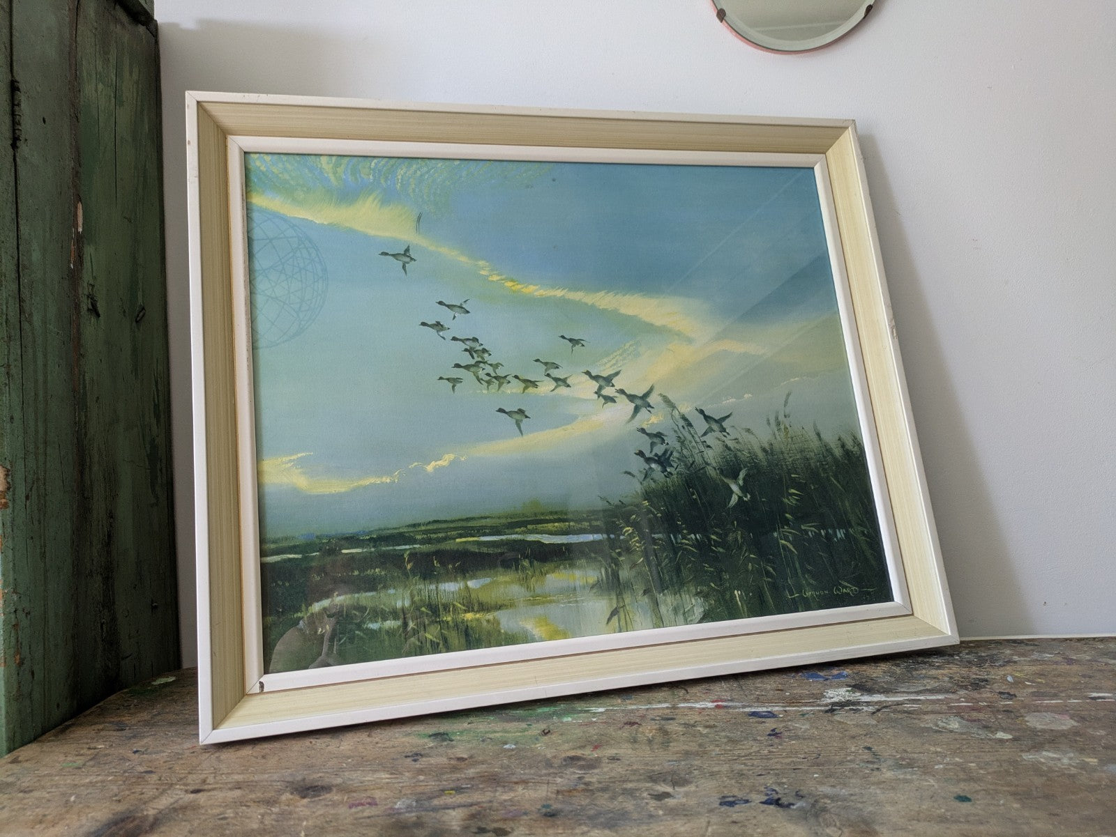 Vintage 1960s Print of Ducks Birds Flight Painting Vernon Ward Retro Seascape 