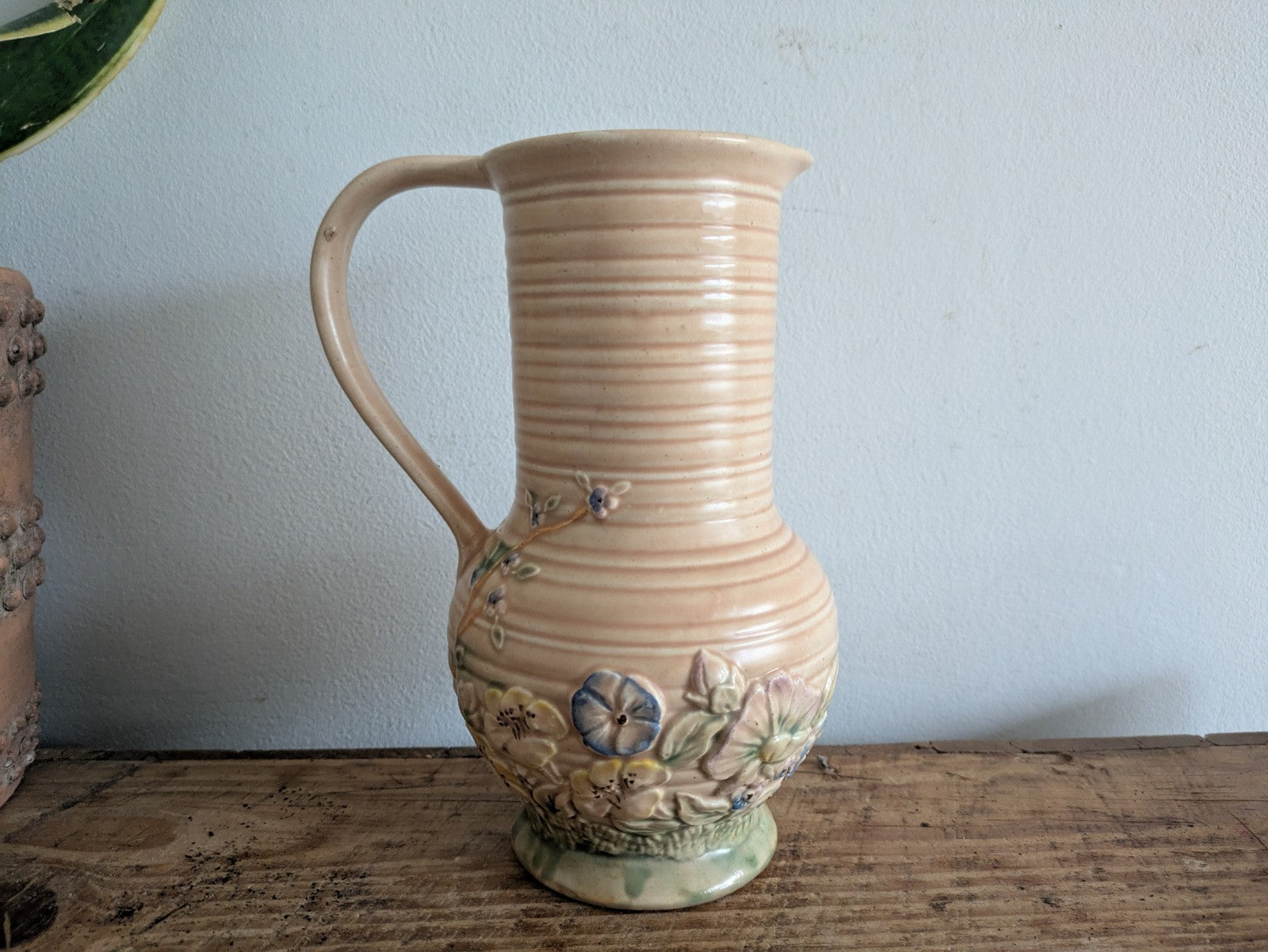 Vintage Beige  Melba Ware Ceramic Jug / Pitcher Pretty Flowers Vase Spring Time