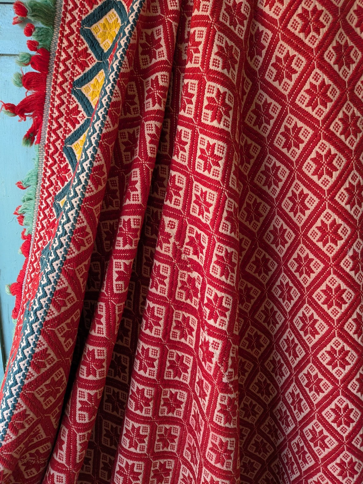 Sindhi Rald Bangladesh Blanket Handmade Woven Vintage Red Patterned Bengal Thick