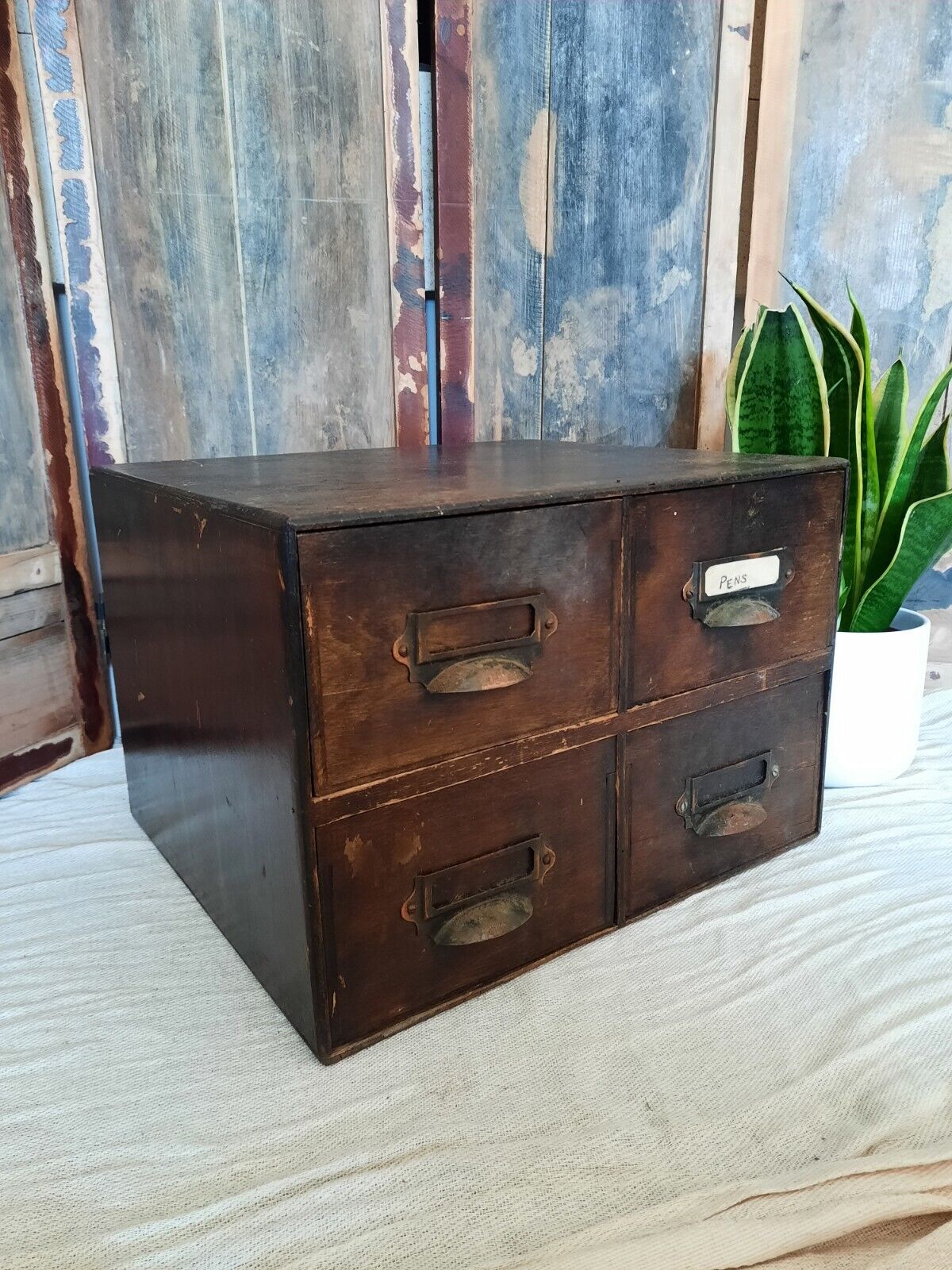 Antique engineering 4 drawer Wood Drawers garage printer file index drawers old