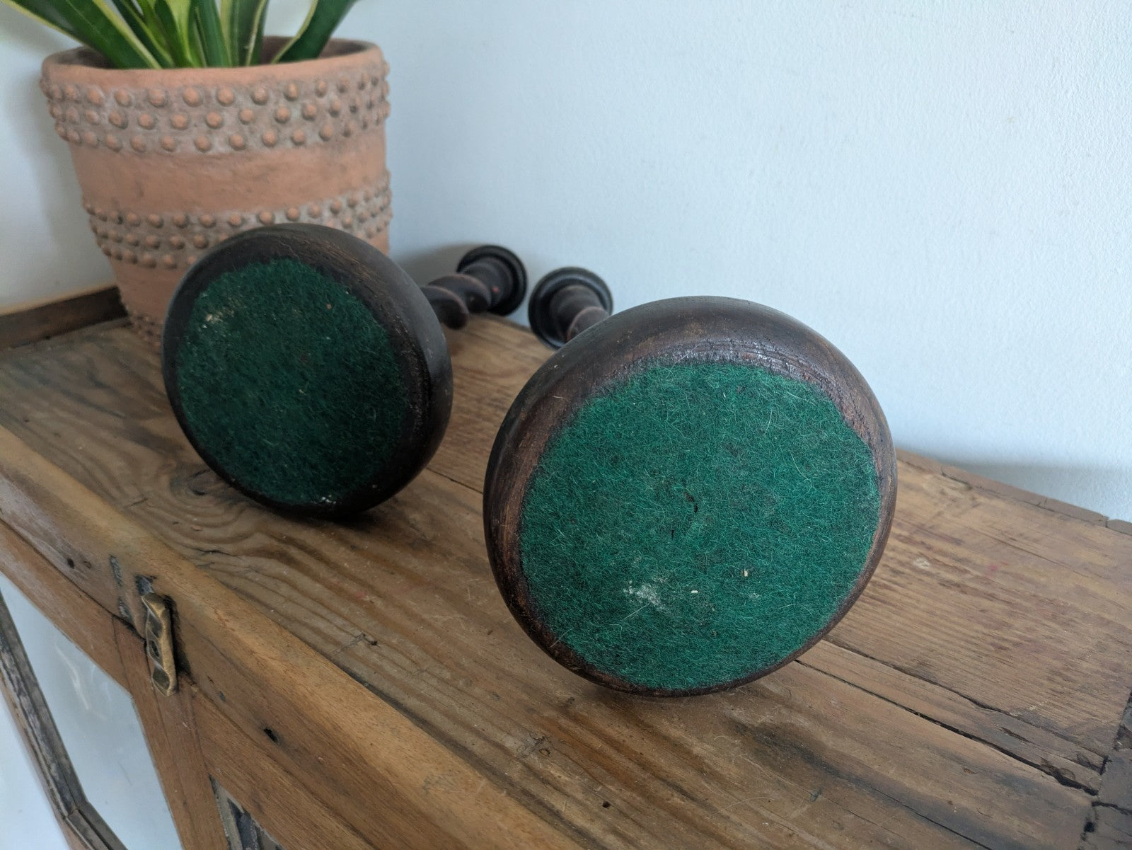Antique English Oak Barley Twist Pair Candlesticks Candle Holders  31cm Tall Vtg