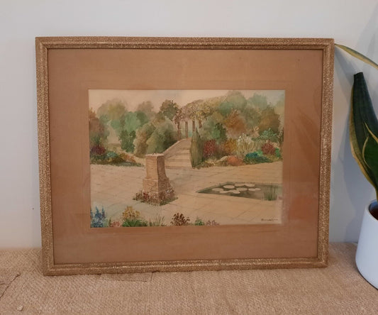 G Richardson original British 20th C Gardens Signed Watercolour floral vtg antiq