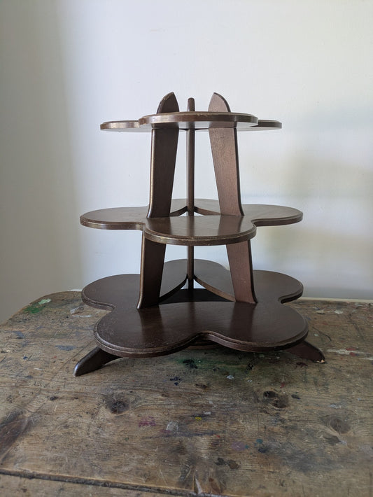 Vintage Wooden Clover Leaf 3 Tier Stand Cakes Cupcake Display Trinket Figurine