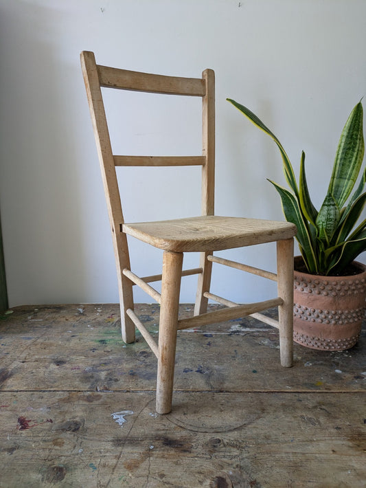 Antique Elm Solid Wooden Child's School Chair Rustic Charm Prop Seat Gift Vintag