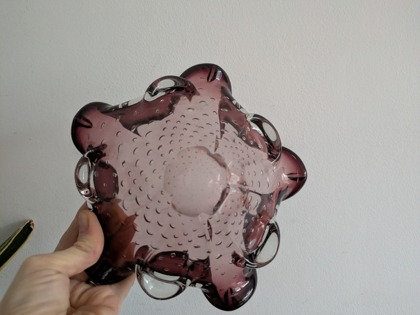 Vtg Murano Art Glass Amethyst Purple Bullicante Controlled Bubble Ashtray Bowl