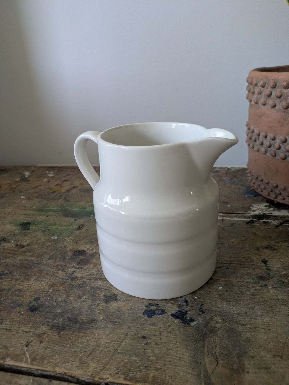 Vintage Lord Nelson Pottery White Milk Jug Pitcher Vase Rustic Farmhouse Banded 