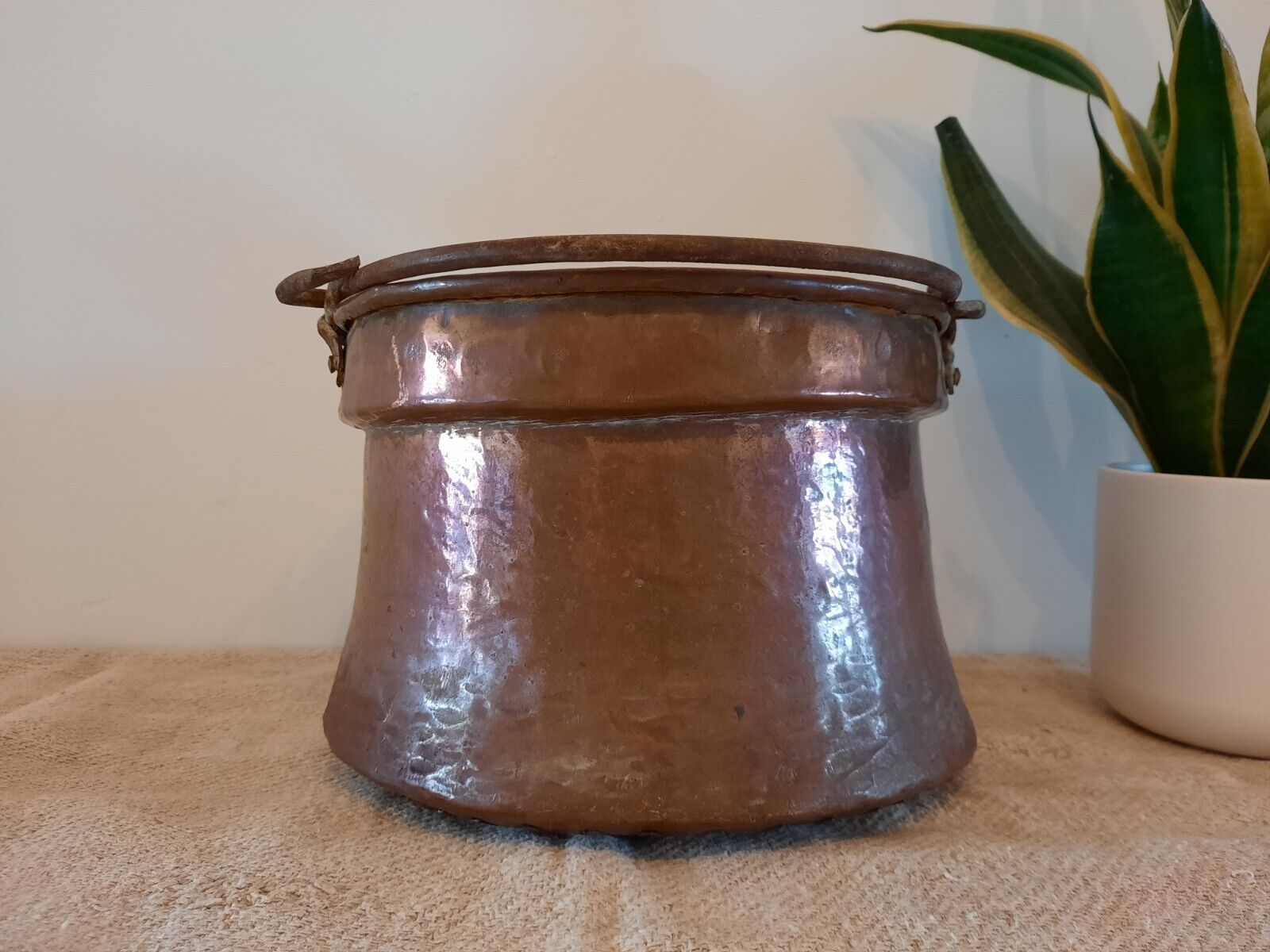 Antique 19th C Copper Kettle Cauldron Planter Pot French 1800s Handmade hammered