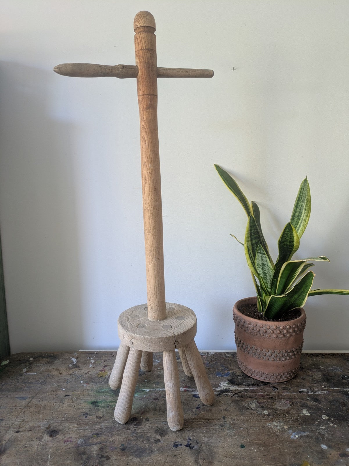 Vintage Washing Dolly Tub Dolly Wood Country Bathroom Toilet Roll Holder Prop Vg