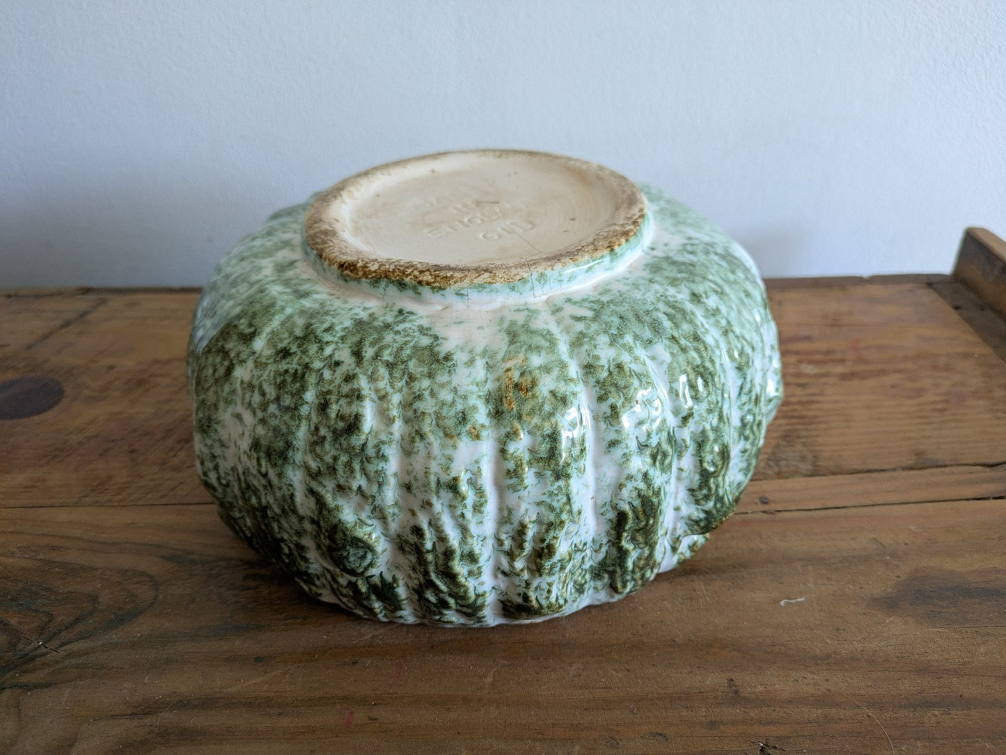 Sylvac Tree Bark Green Pottery Bowl Woodland Glaze Log Planter Vintage Mantle