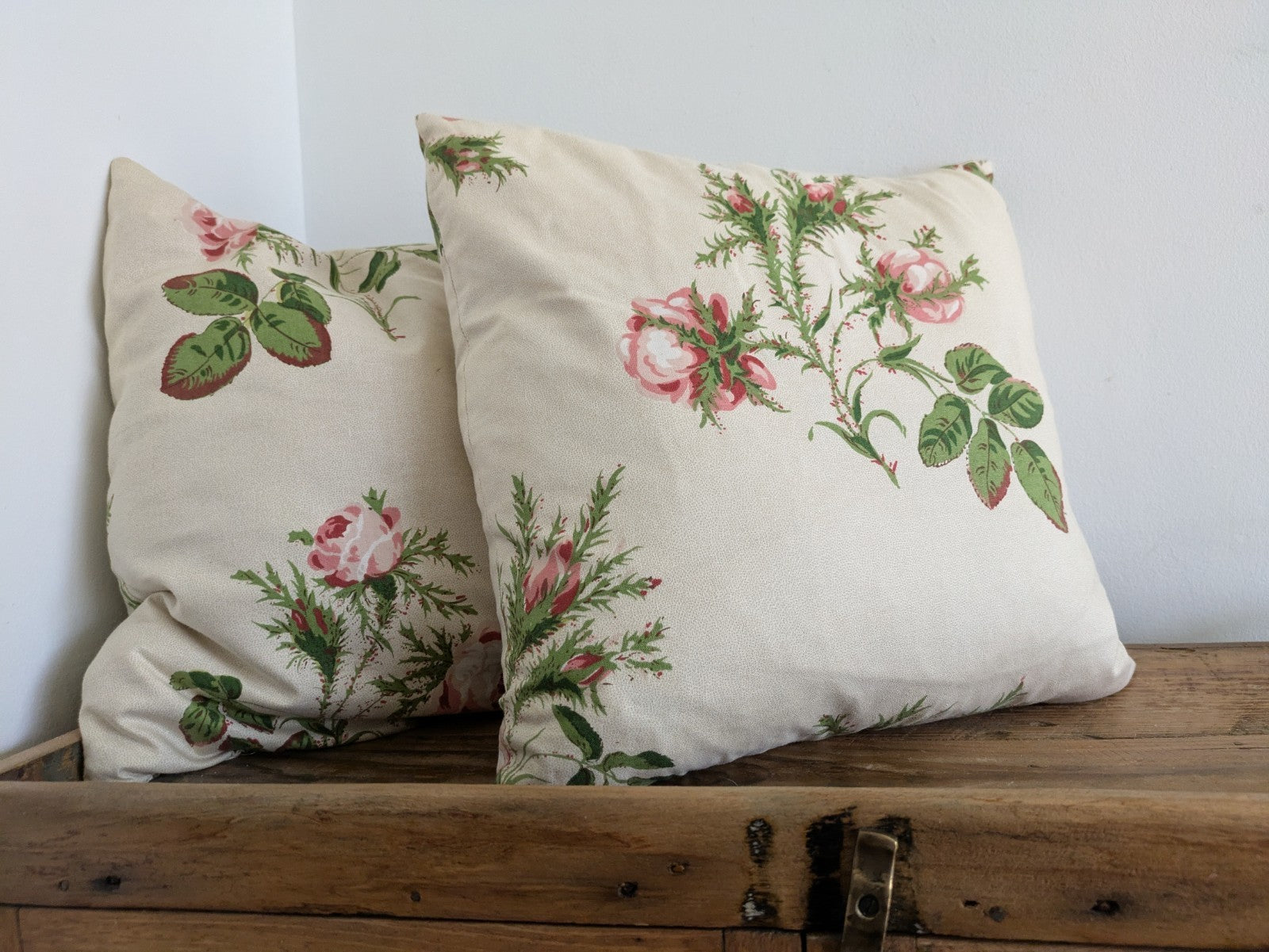 Pair Pretty Cushion Cover Filled Vintage Floral Rose Pink Shabby Chic Handmade 2
