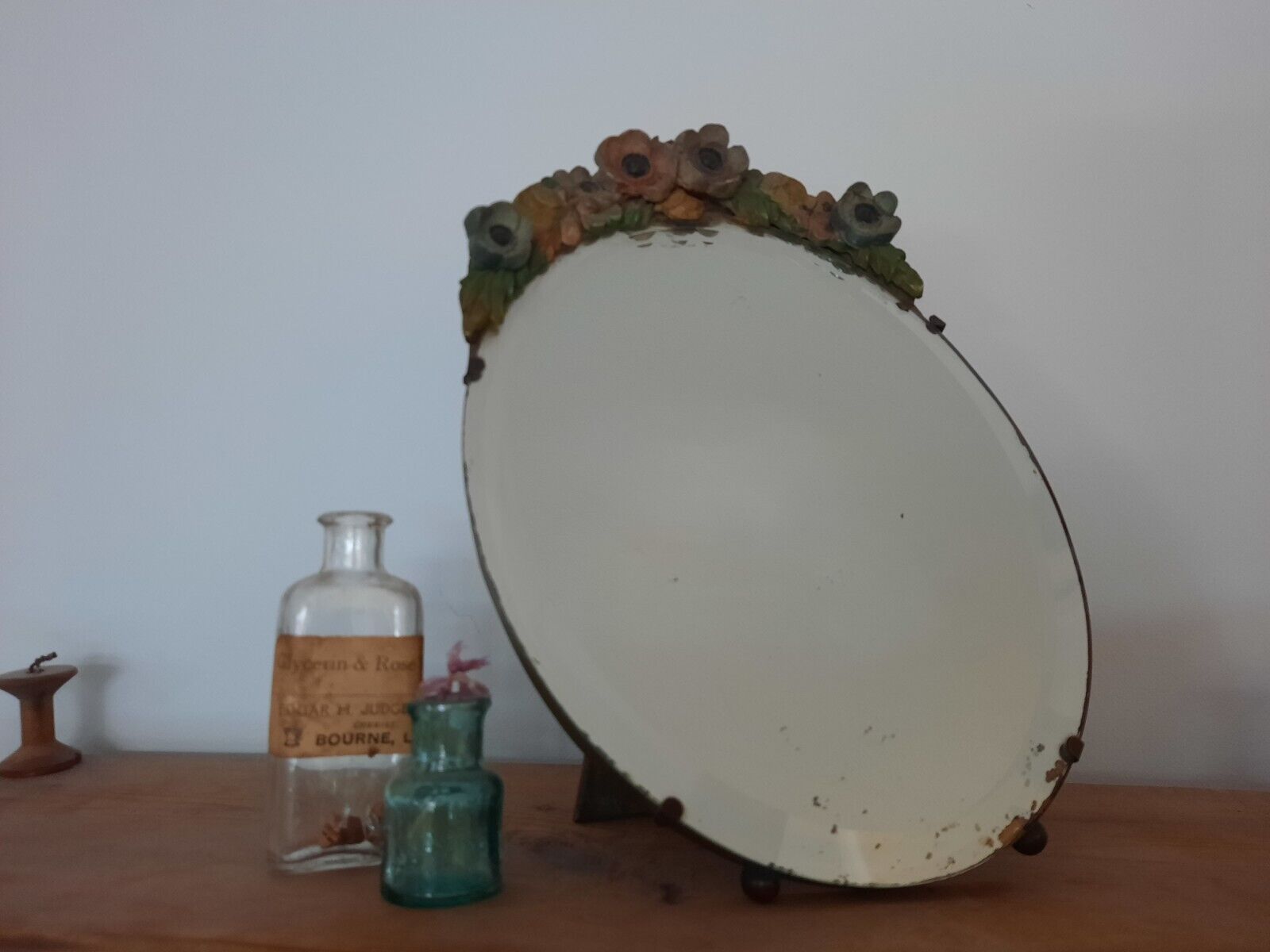 Vintage Barbola Mirror Circa 1920s 1930s art deco floral antique oval bevel edge