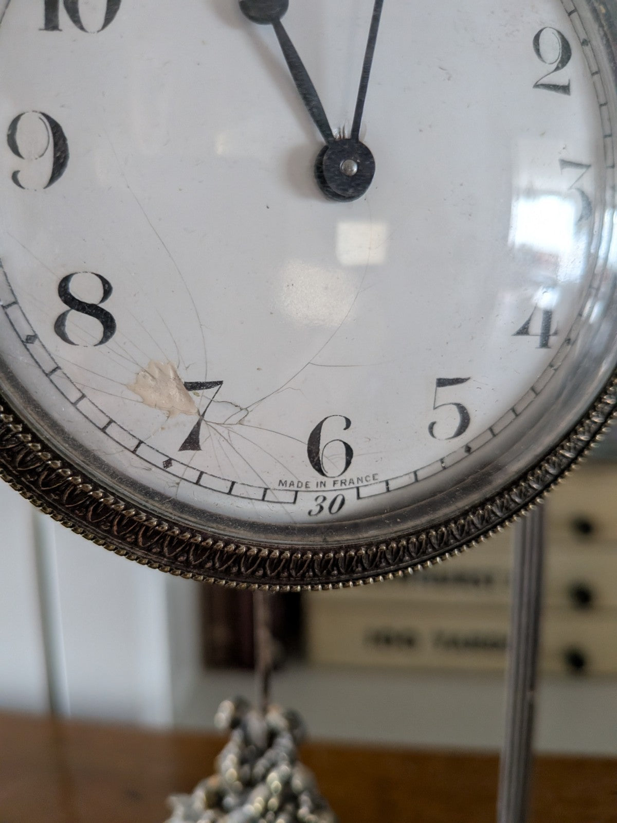 Antique French Portico Drumhead Mantel Clock Pendulum Silver-Plated VTG Art Deco
