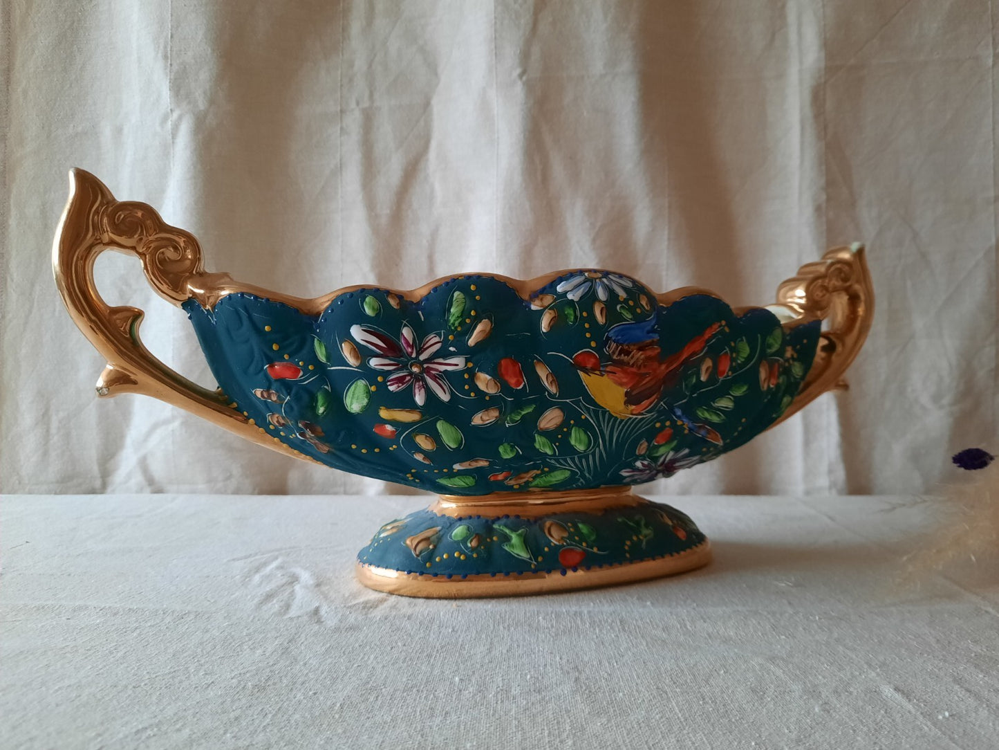 XL Henri Bequet Quaregnon Belgium Bird Of Paradise Large Vase 925 vintage Rare 