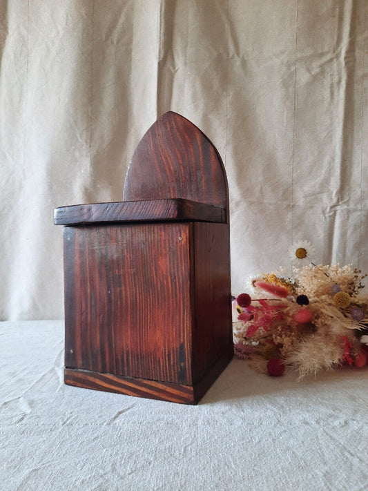 Antique Vintage Pine Candle Salt Box wall sconce keys Gothic original old shelf