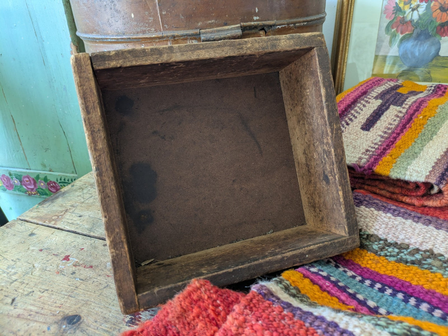 Antique Vintage Oak Candle Crate Box Key Rare Original Old Shelf Trinket Tray