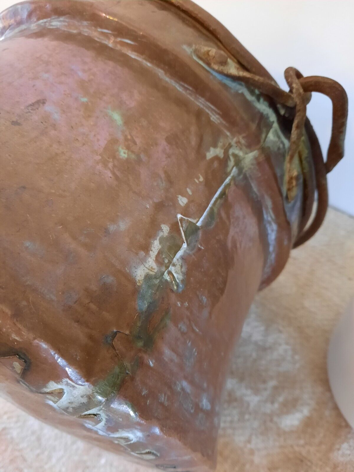 Antique 19th C Copper Kettle Cauldron Planter Pot French 1800s Handmade hammered