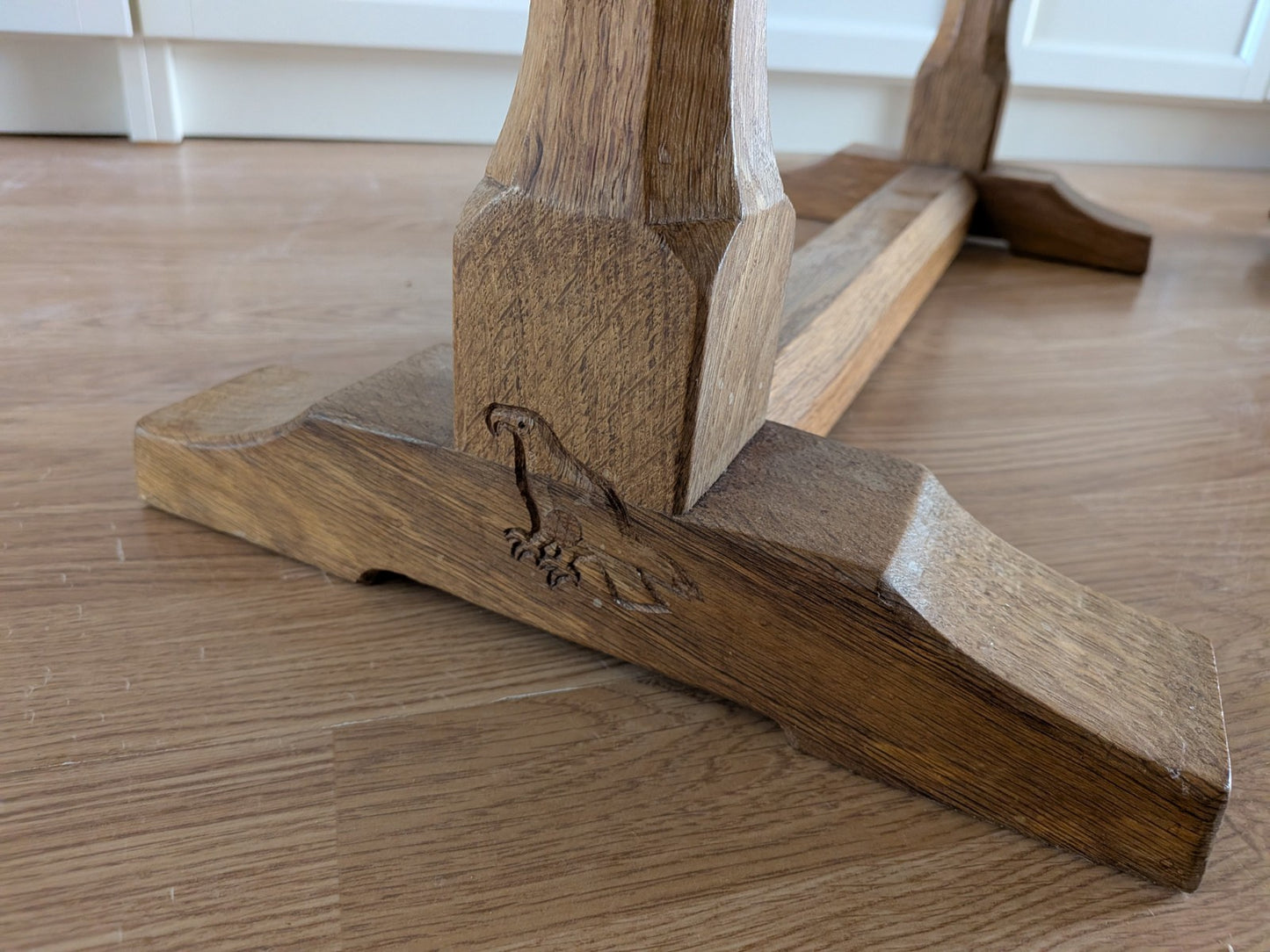 Ex. Mouseman Apprentice Eagleman  Albert Jeffray Oak Coffee Table Critter Adzed