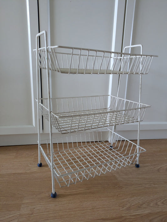 Vintage Mid Century White Metal Vegetable Rack Wire Farmhouse Style Retro