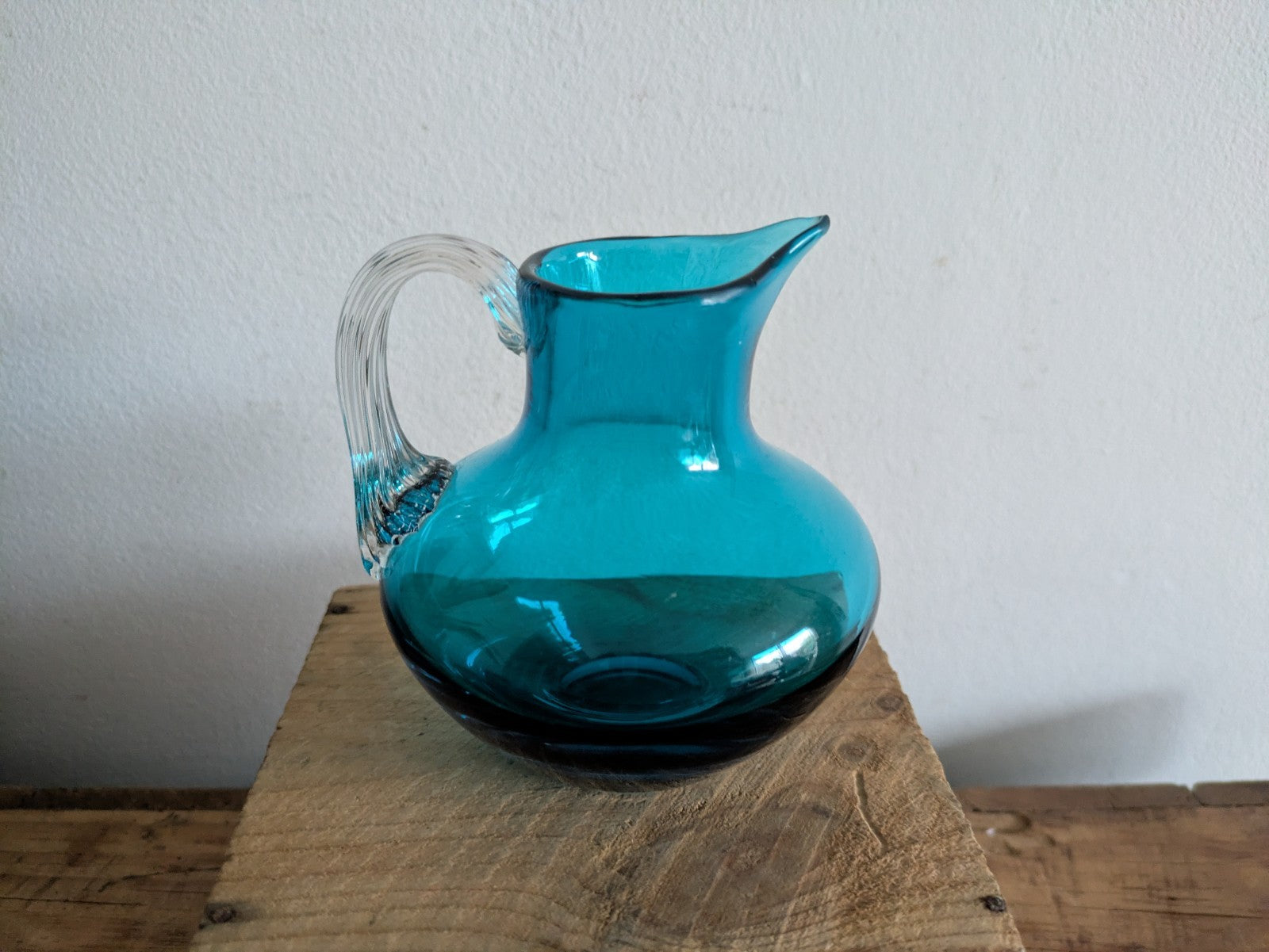 Rare Vintage Whitefriars Kingfisher Blue Sparrow Spout Celery Handle Jug No 9617