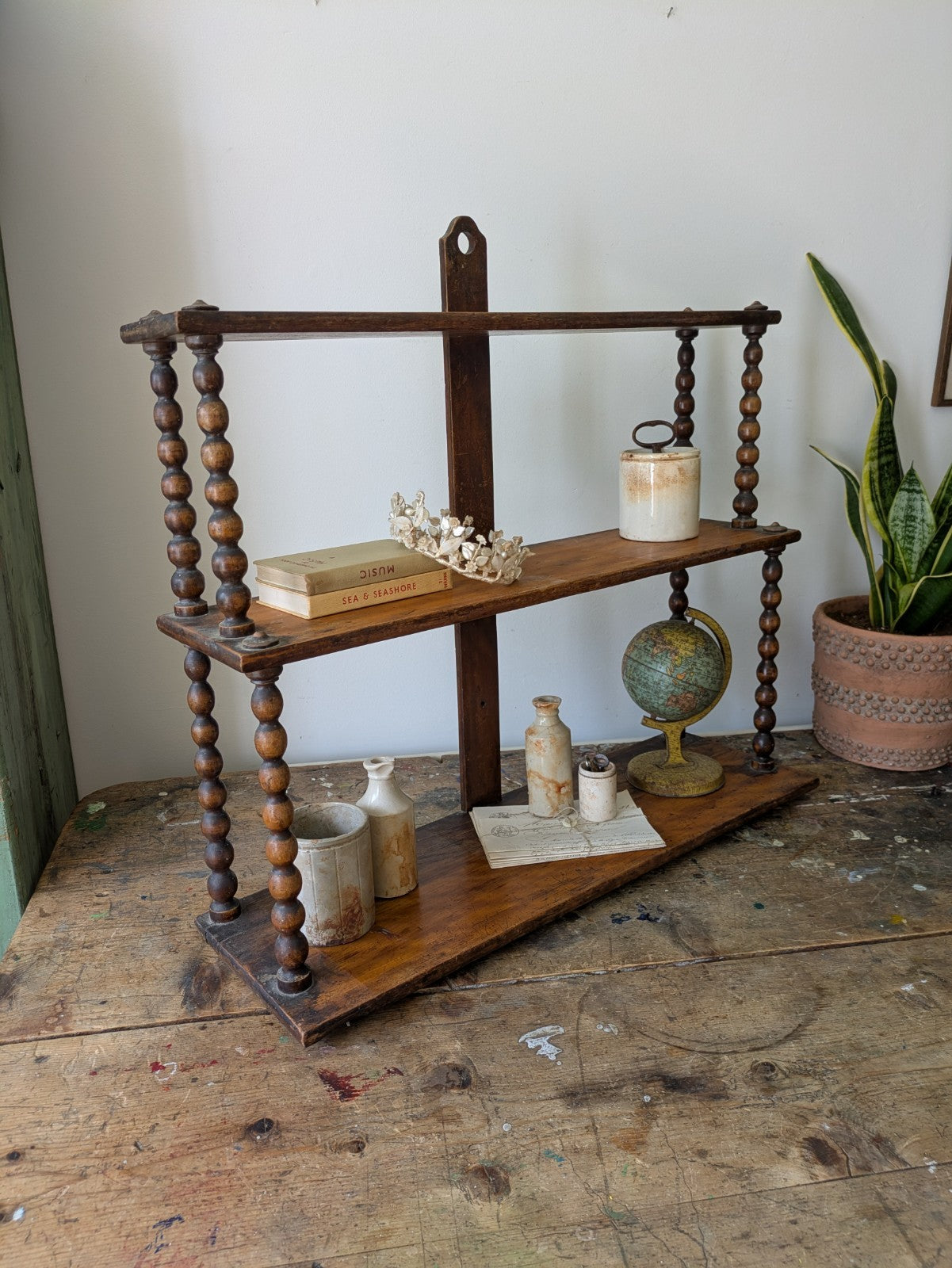 Antique Victorian French Console Shelves Whatnot Shelves with Bobbin Spindles