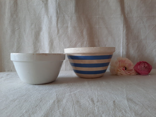 2 Vintage T G Green Cornishware style Blue White Pudding Bowl England Mason cash