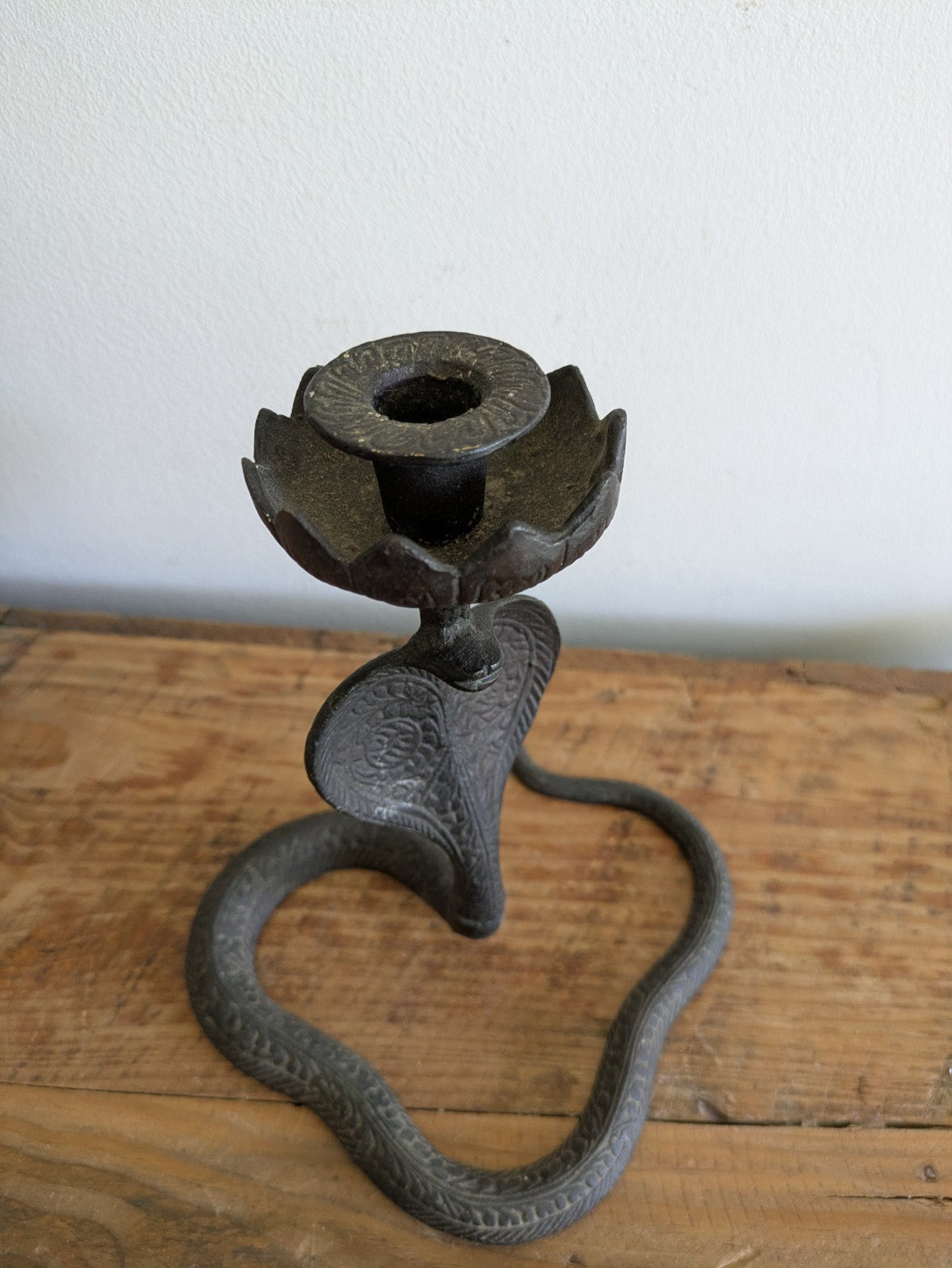 Cobra Snake Candle Holder Incense Burner Handmade Brass Serpent Sculpture Figure