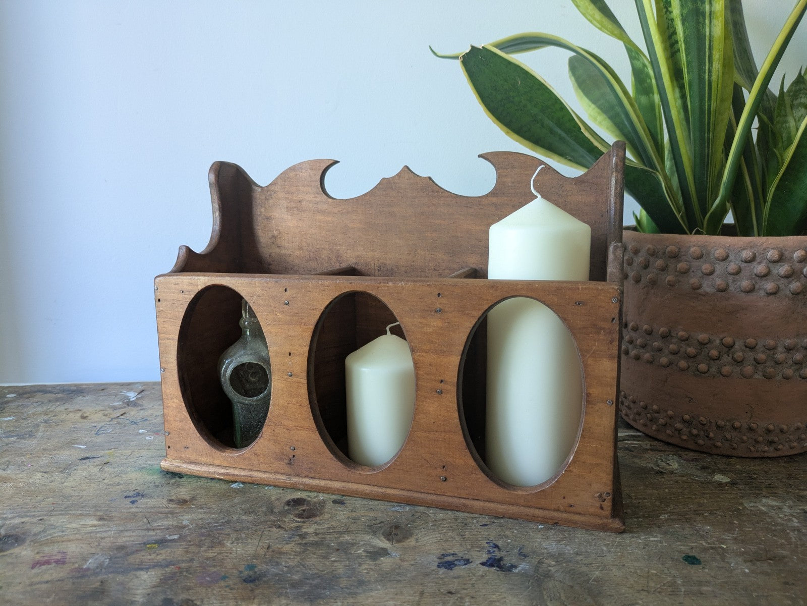 RUSTIC SECTIONAL WOODEN GOTHIC CHURCH STYLE CANDLE BOX WALL SCONCE DISPLAY DECOR