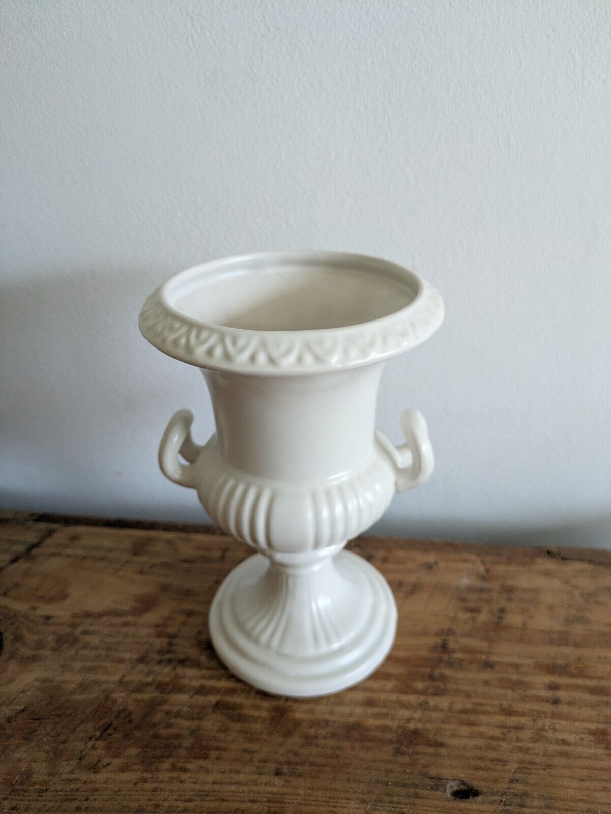 Vintage Dartmouth Pottery Urn Vase White Prop Mantle Flower Double Handle Vgc