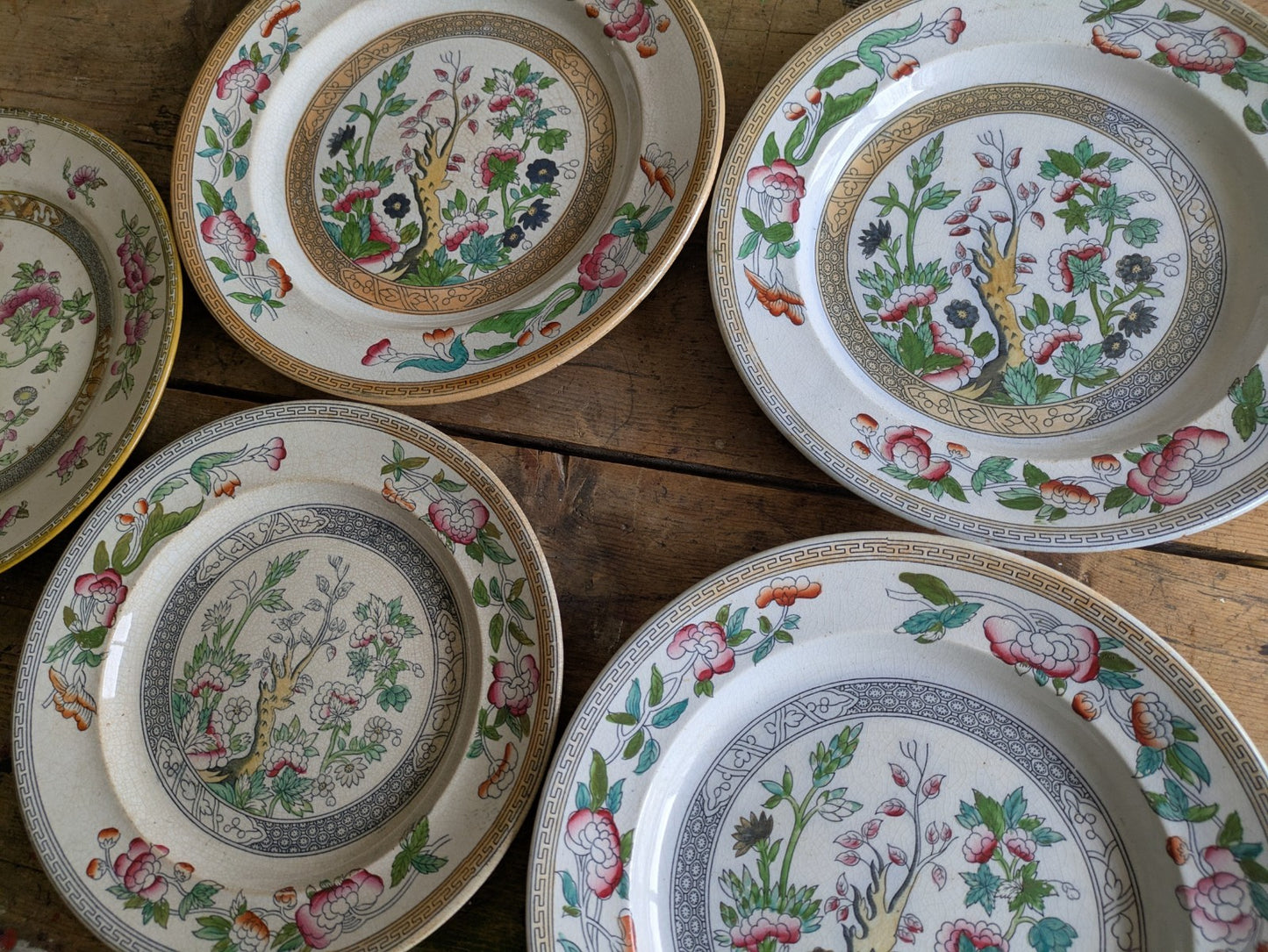 4 1860's Thomas Booth & Co Indian Tree Plates & 1x Wedgwood Plate Antique VTG 