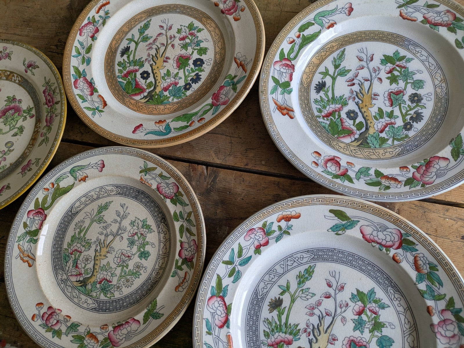 4 1860's Thomas Booth & Co Indian Tree Plates & 1x Wedgwood Plate Antique VTG 