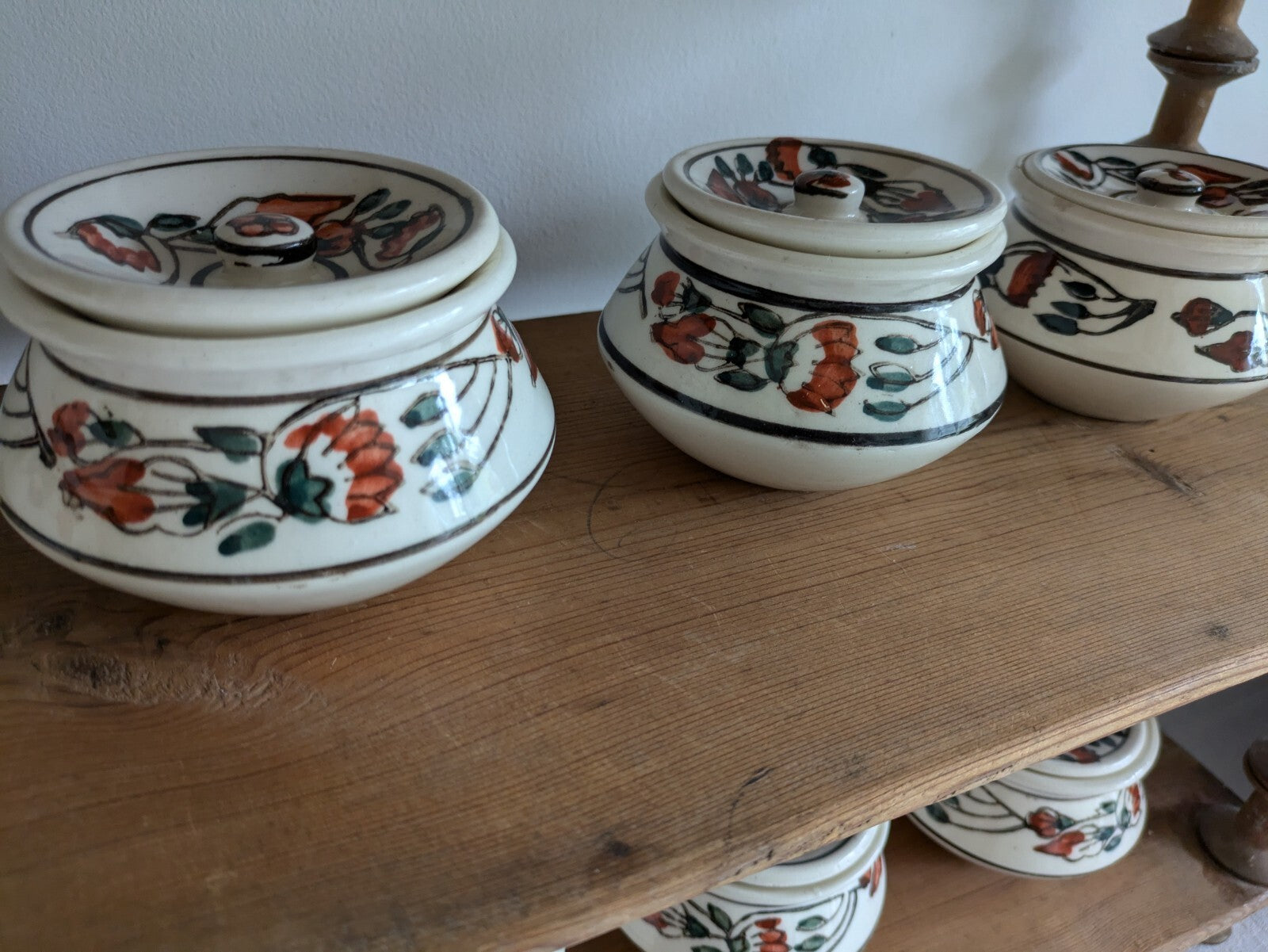 8 x Vintage Boho Ceramic spice Jars with  Lids Patterned Pots Candle Holders Vgc