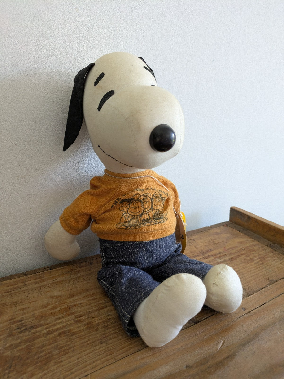 Rare Vintage 1960s Peanuts Snoopy Beige Jumper Sanforized Jeans Cloth Rag Doll L