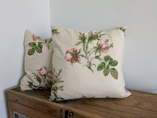 Pair Pretty Cushion Cover Filled Vintage Floral Rose Pink Shabby Chic Handmade 2